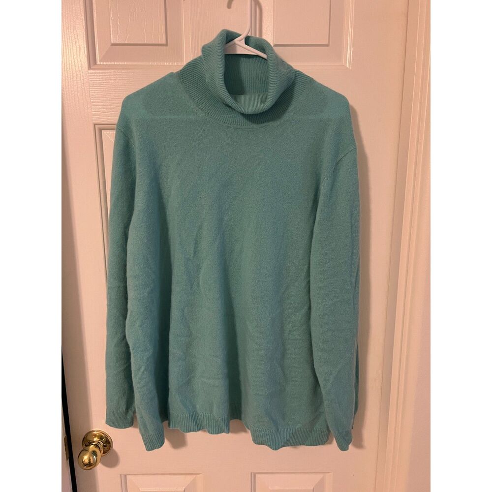Isaac Mizrahi Live Light Blue 100% Cashmere Turtleneck Sweater 2XL Luxury Knit